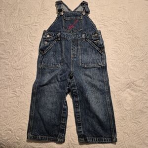 Gymboree boys size 2T jean overalls with guitar embroidered on front pocket VGUC